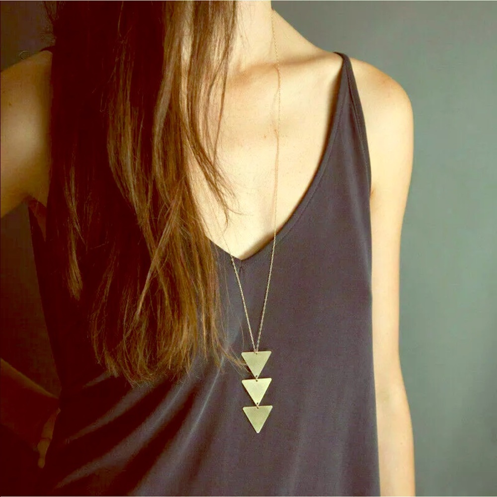 Long Gold Triangle Necklace
